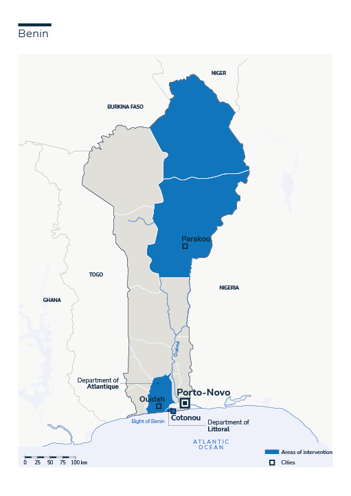 Carte des interventions de HI au Bénin
