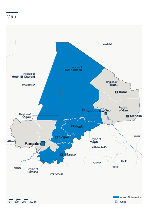 Carte des interventions de HI au Mali