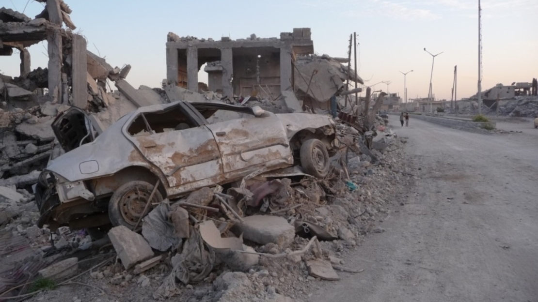 La ville de Kobané au Nord de la Syrie totalement dévastée après des bombardements en 2016 
