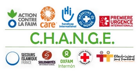 Logos des dix ONG fondatrices du Consortium CHANGE, dont Handicap International