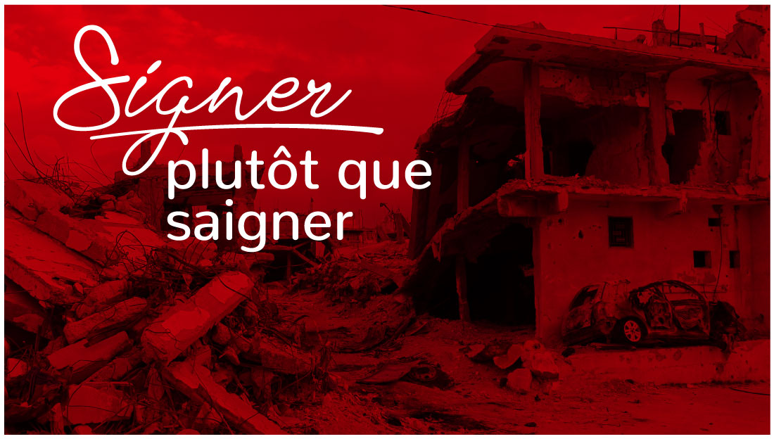 Affiche de la 26e édition des Pyramides Solidaires de Handicap International contre les bombardements des civils