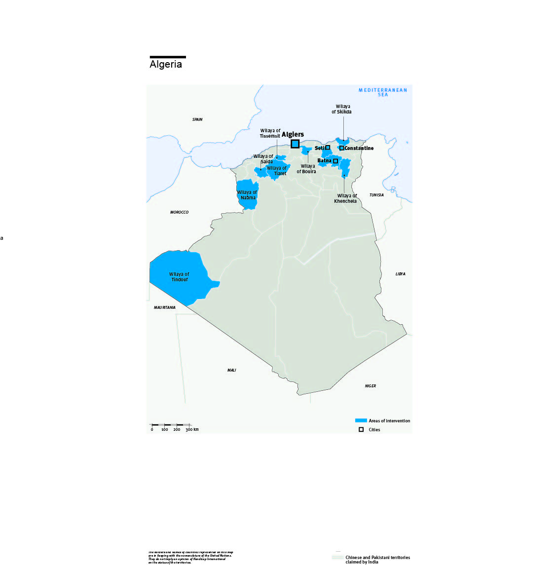 Carte des actions de HI en Algérie