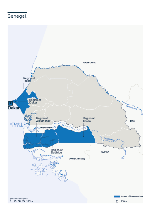 Carte des interventions de HI Sénégal