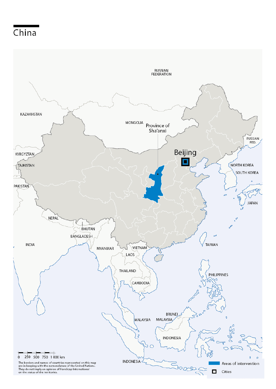 Karte des HI-Einsatzes in China
