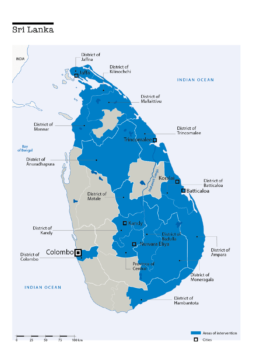 Karte des HI-Einsatzes in Sri Lanka