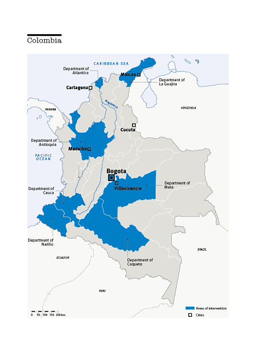 Karte des HI-Einsatzes in Kolumbien