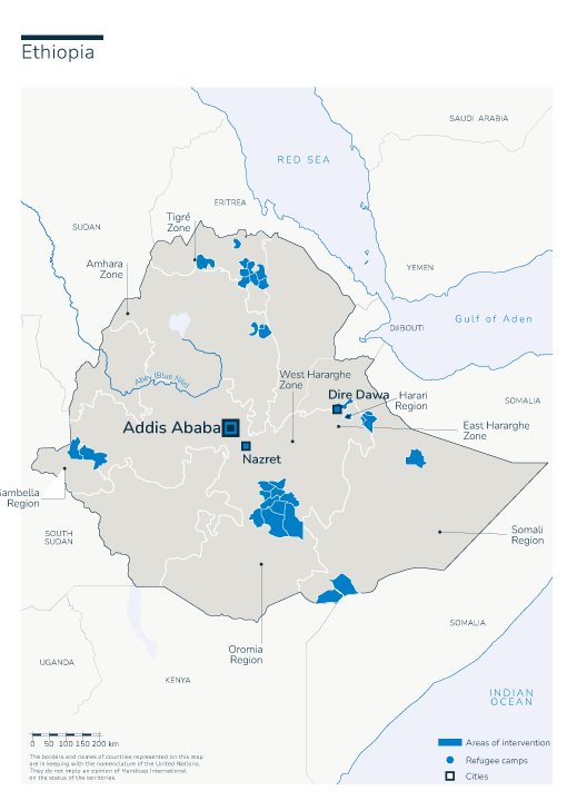 Carte des interventions de HI en Ethiopia