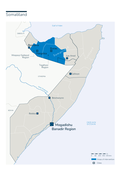 Carte des interventions de HI en Somaliland