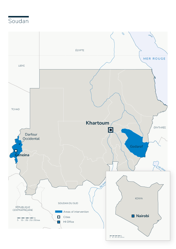 Carte des interventions de HI au Soudan