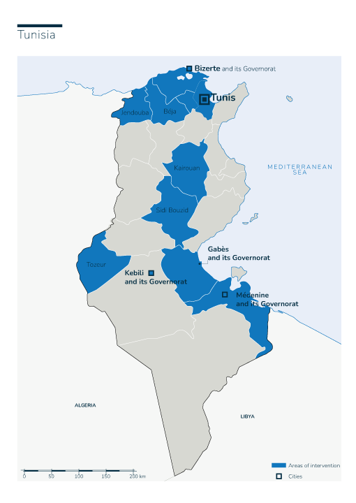 Carte des interventions de HI en Tunisie